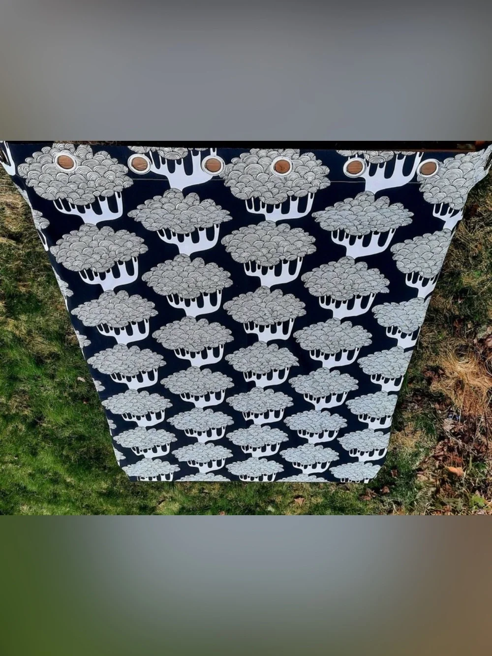 IKEA Kajsamia CURTAINS SET / 2 Drapes BLACK /WHITE Tribal TREE GROMMETS 98x57in